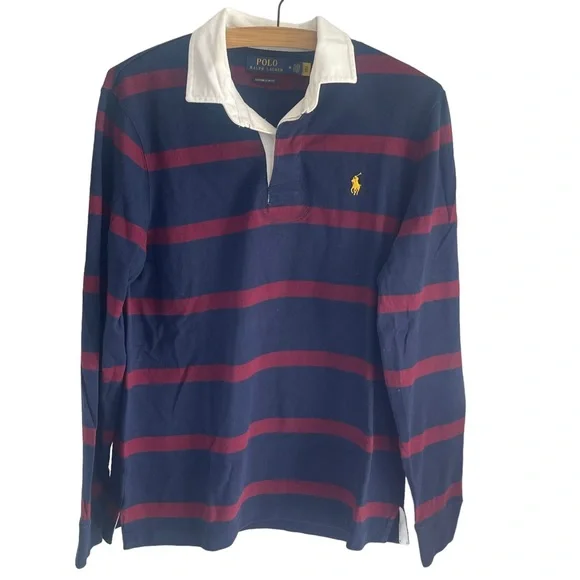 RALPH LAUREN POLO MEN RUGBY RED STRIPE LONG SLEEVE PULLOVER SHIRT | SIZE M - Picture 1 of 7